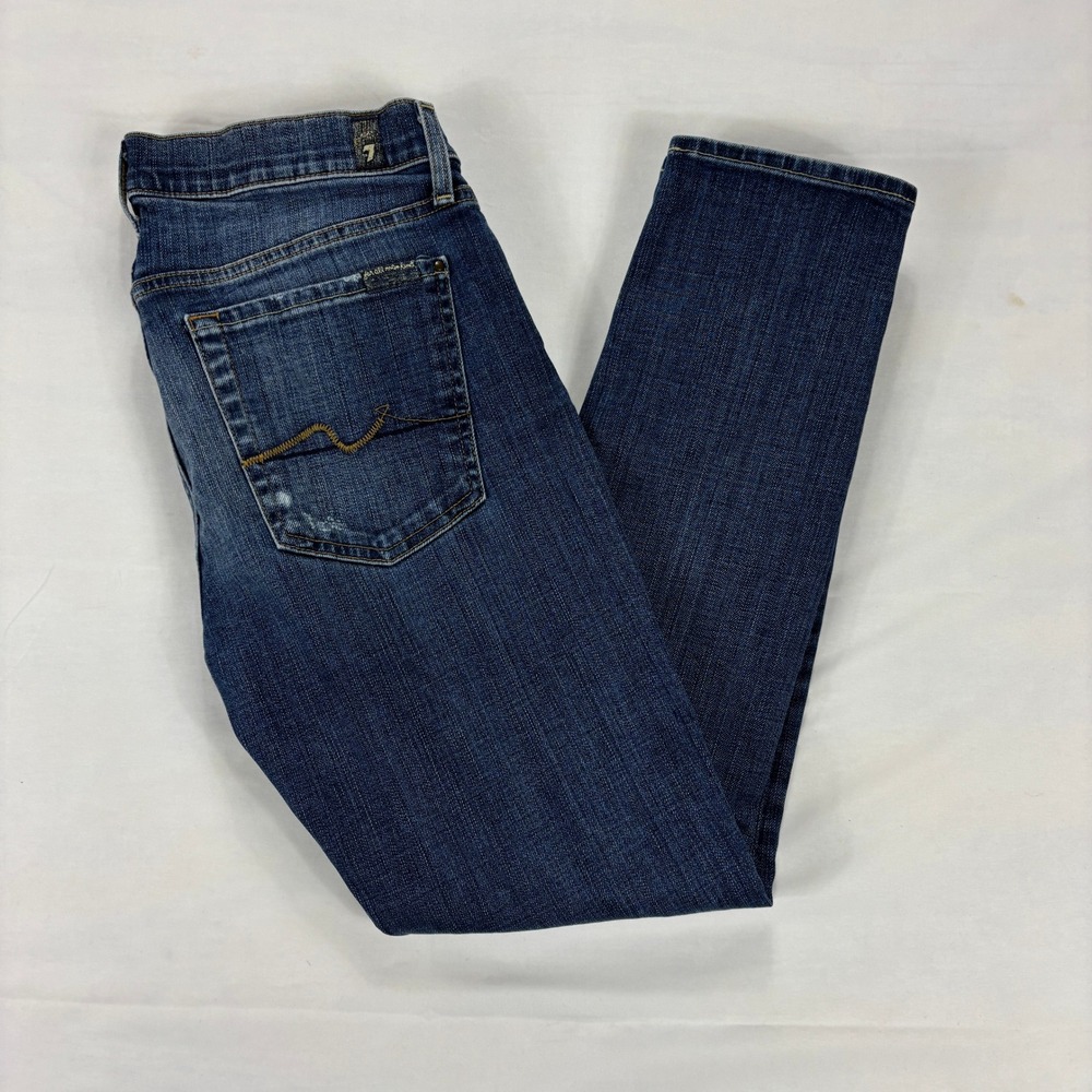 7 For All Mankind Josefina Skinny Boyfriend‎ Jeans Distressed Medium Wash 27